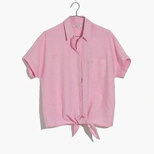 EUC Women's Madewell Tie Front Waist Button Front Top Blouse Shirt Pink MEDIUM